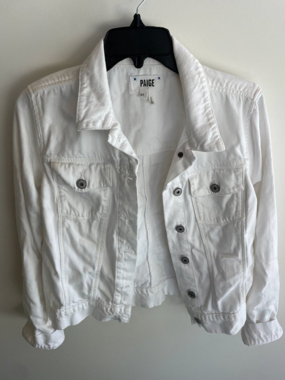 PAIGE White Denim Jacket Silver Buttons Size XS